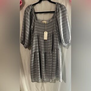 By Together Black and Gray Puff Sleeve Sundress